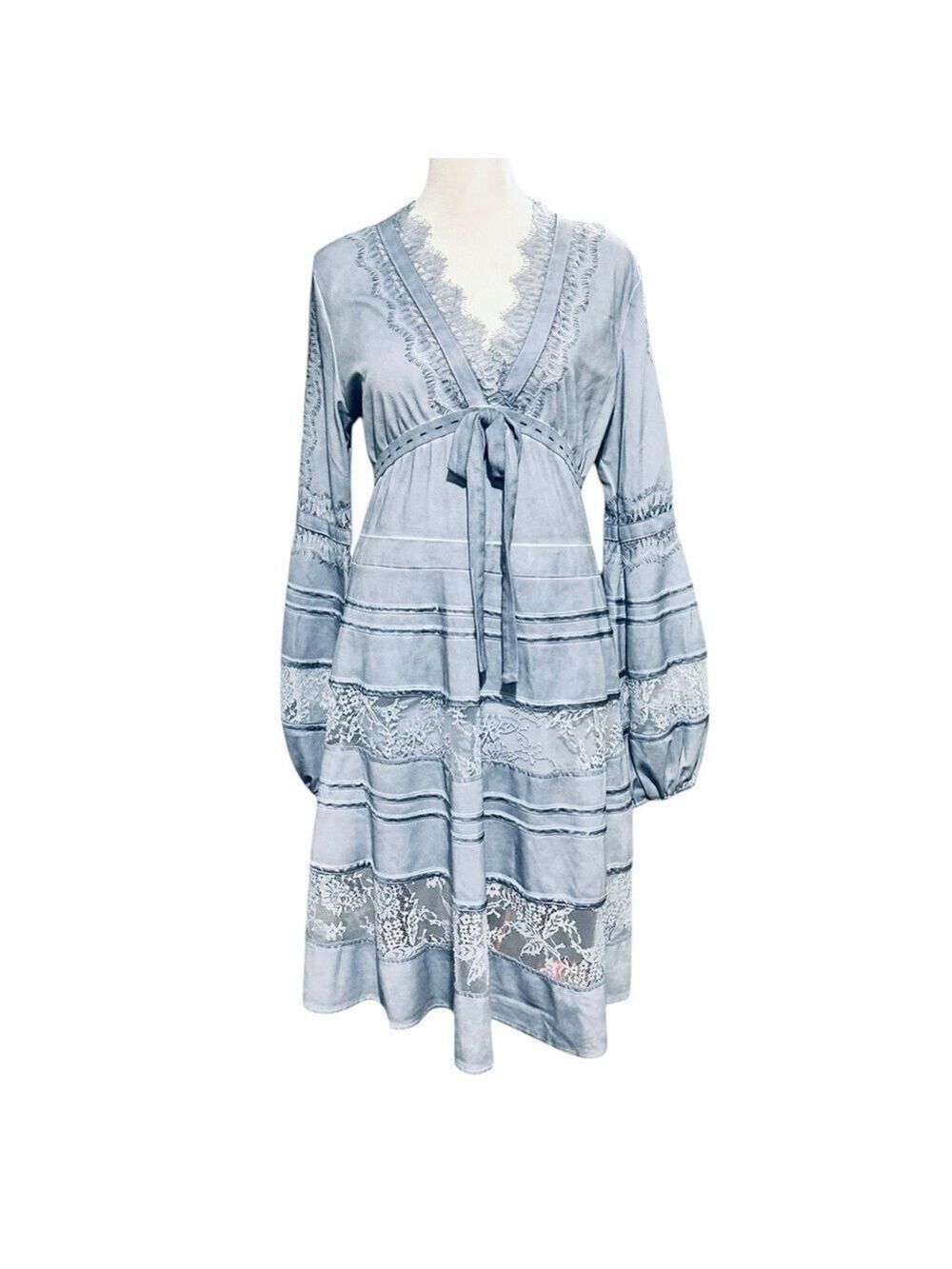 EVOLVE Bohemian Midi Dress Tiered Lace Peasant Sleeves Vintage Inspired EC XL